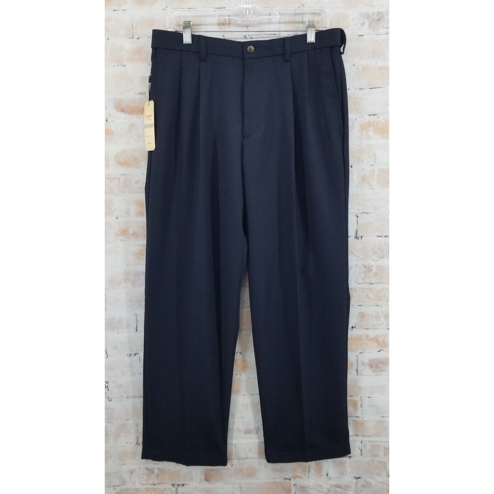 NWT Haggar HPC Slack Classic Fit Pleated No Iron Dress Pant Navy Blue 32W x 30L